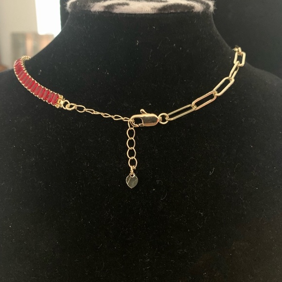 Gold and Red Asymmetrical Necklace with Chain Links - Picture 5 of 5